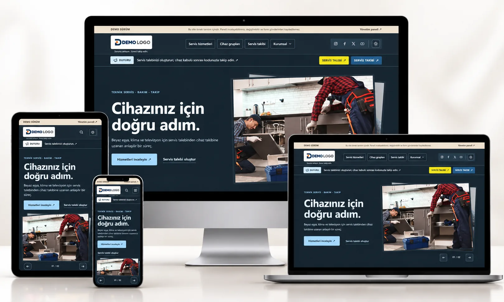 Teknik Servis V1 – Online Servis Talep ve Cihaz Takip Sistemli Web Sitesi · Site görünümü