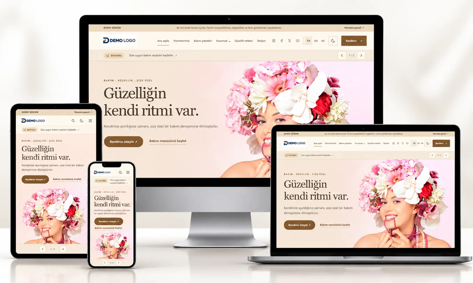 Güzellik Merkezi V5 Premium – 4 Temalı Randevu Sistemli Web Sitesi
